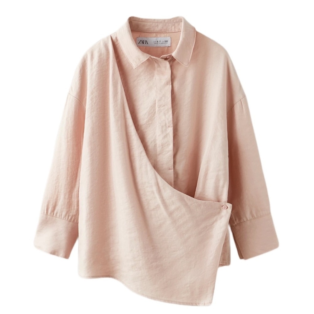 Zara Kids NWOT Light Pink Wrap Asymmetrical Button-Down Dress Shirt